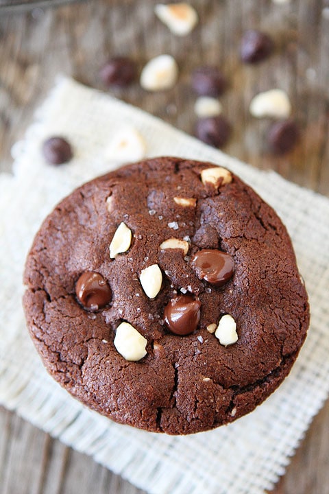 Double Chocolate Hazelnut Cookies with Sea Salt Recipe on twopeasandtheirpod.com These cookies are DIVINE, a MUST make!