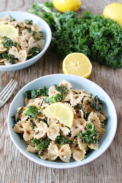 Goat Cheese Lemon Pasta with Kale Recipe on twopeasandtheirpod.com Love this simple and fresh pasta dish!