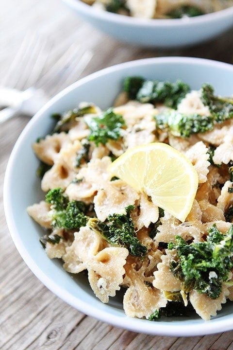 Goat Cheese Lemon Pasta with Kale Recipe on twopeasandtheirpod.com Love this vegetarian pasta dish!