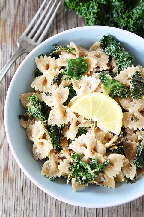Goat Cheese Lemon Pasta with Kale Recipe on twopeasandtheirpod.com Takes less than 30 minutes to make and it's SO good!