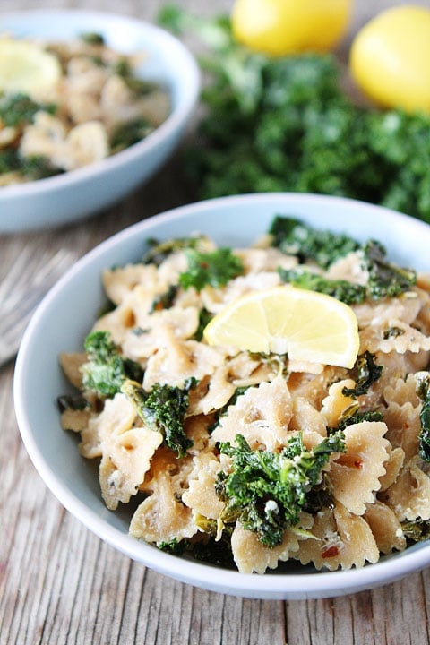 Goat Cheese Lemon Pasta with Kale Recipe on twopeasandtheirpod.com Make this easy pasta dish!