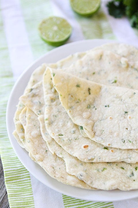 Soft Homemade Tortillas flavored with cilantro and lime