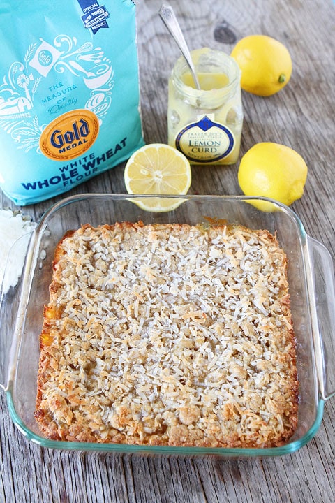 Lemon Coconut Crumb Bars Recipe on twopeasandtheirpod.com 