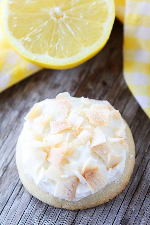 Lemon Cookies with Toasted Coconut Frosting Recipe on twopeasandtheirpod.com Everyone will beg you for the recipe!