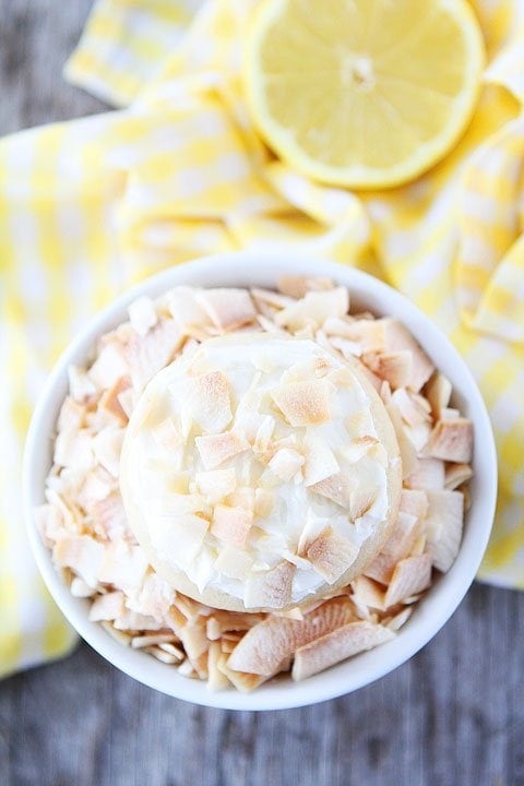 Lemon Cookies with Toasted Coconut Frosting Recipe on twopeasandtheirpod.com LOVE these cookies!