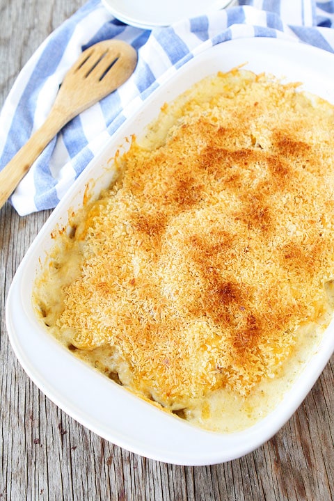 Parmesan Crusted Scalloped Potatoes in pan