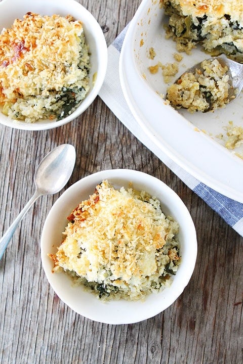 Spinach and Artichoke Quinoa Bake Recipe on twopeasandtheirpod.com Love this healthy quinoa bake!