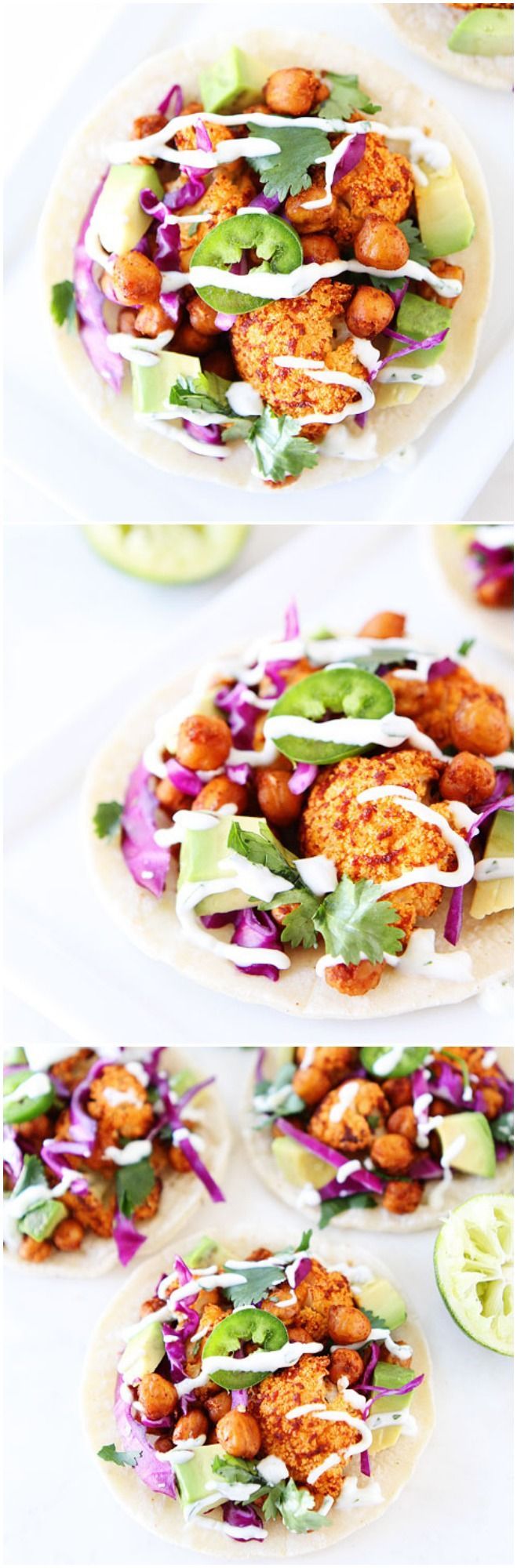 Roasted Cauliflower and Chickpea Tacos on twopeasandtheirpod.com The BEST tacos! I could eat these tacos every day! 