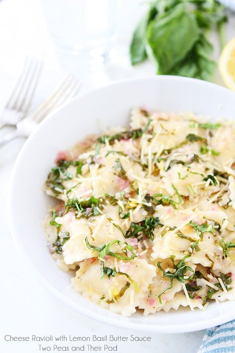 Cheese Ravioli with Lemon Basil Butter Sauce Recipe on twopeasandtheirpod.com This fresh and tasty recipe takes less than 30 minutes to make!