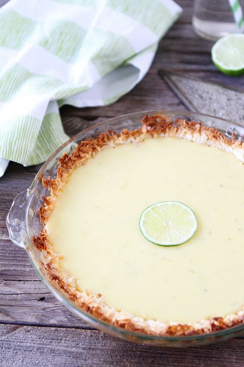 Key Lime Pie with Coconut Macaroon Crust Recipe on twopeasandtheirpod.com. I love the coconut macaroon crust! A fantastic key lime pie recipe! 