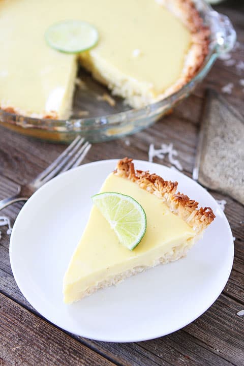 Key Lime Pie with Coconut Macaroon Crust Recipe on twopeasandtheirpod.com. Love this key lime pie recipe!