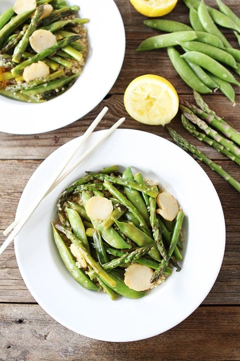 Spring Vegetable Stir Fry with Lemon Ginger Sauce Recipe on twopeasandtheirpod.com. Love this simple and healthy stir fry! #glutenfree #vegan