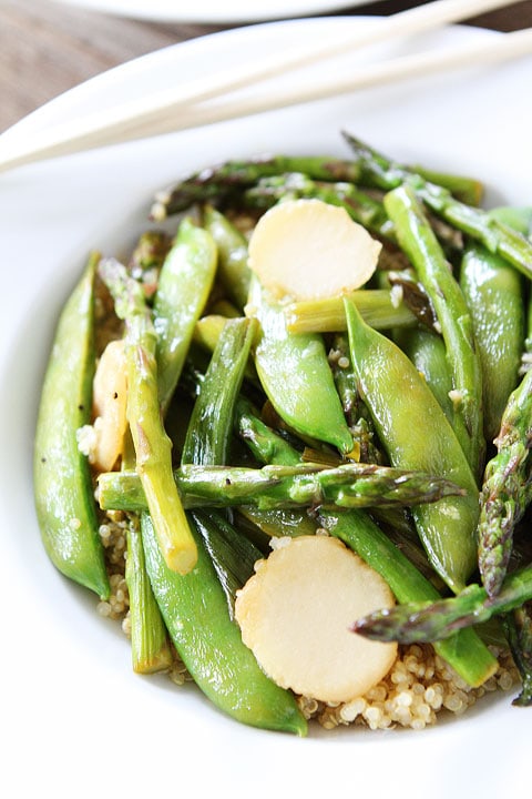 Spring Vegetable Stir Fry with Lemon Ginger Sauce Recipe on twopeasandtheirpod.com. A quick and easy dinner that is healthy too! #vegetarian #glutenfree #vegan