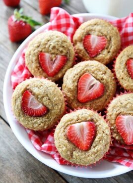 strawberry banana muffins made with whole wheat flour