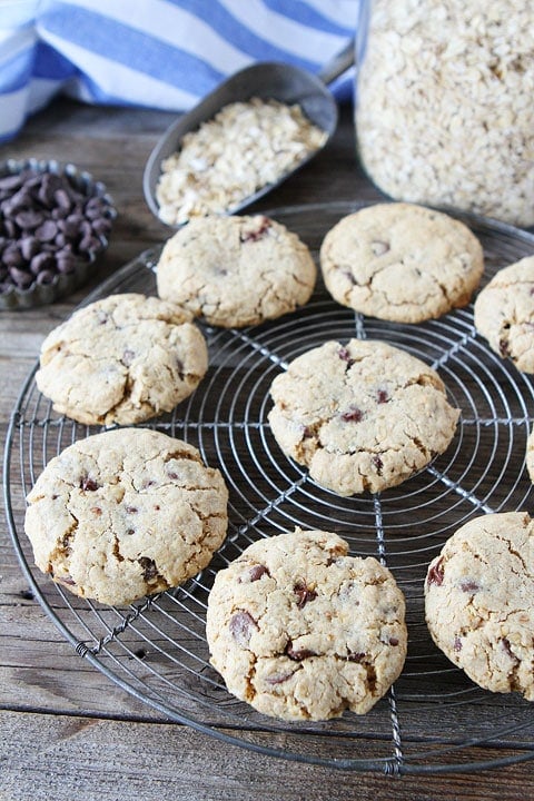 Whole Wheat Toasted Oatmeal Chocolate Chip Cookie Recipe on twopeasandtheirpod.com. Love the toasted oats and whole wheat flour! These cookies are a favorite! 