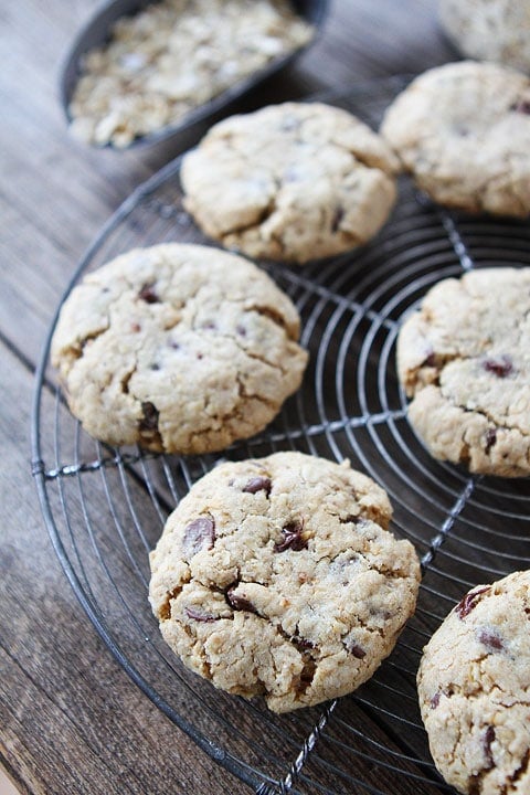 Whole Wheat Toasted Oatmeal Chocolate Chip Cookies on twopeasandtheirpod.com LOVE these cookies! 