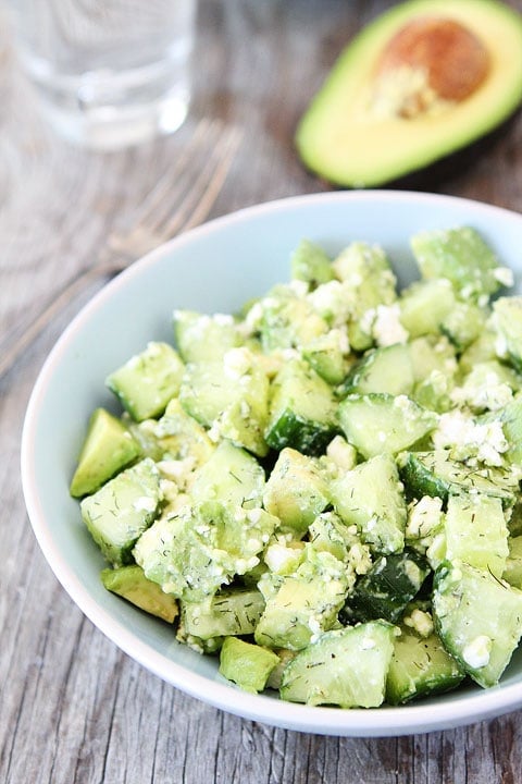 Cucumber, Avocado, and Feta Salad Recipe on twopeasandtheirpod.com. This fresh and simple salad is perfect for summer! #salad #glutenfree #vegetarian