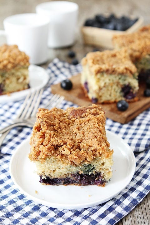 Blueberry Coffee Cake Slice on Plate