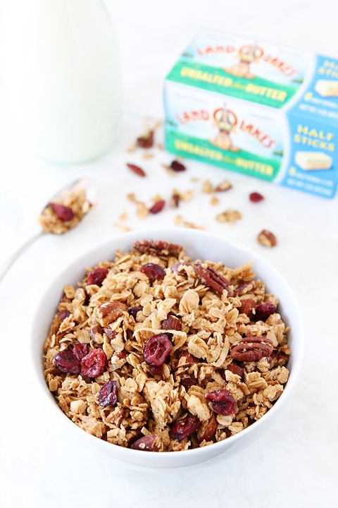 Brown Butter Maple Granola Recipe on twopeasandtheirpod.com. The brown butter makes this granola extra special! 