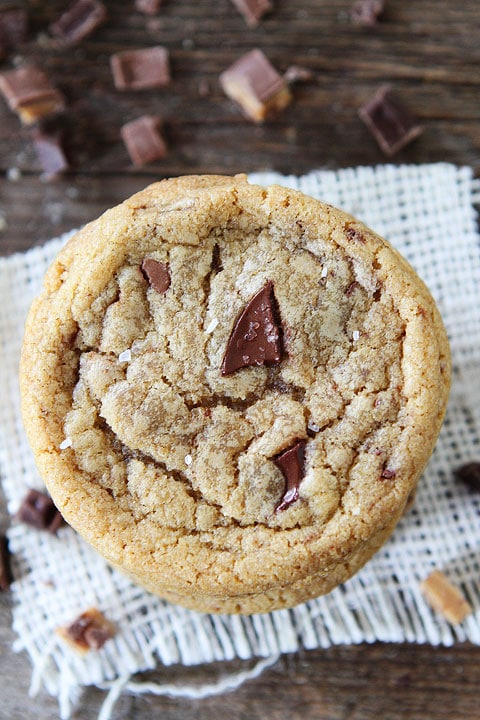 Brown Butter Toffee Chocolate Chunk Cookies Recipe on twopeasandtheirpod.com These cookies are the BEST! #cookies