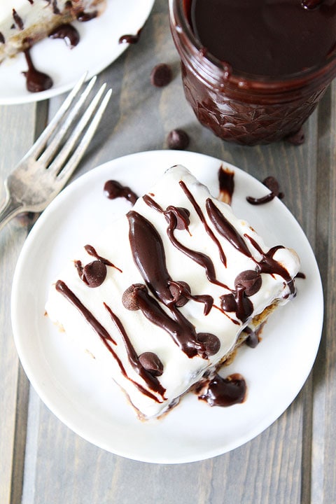 Chocolate Chip Cookie Ice Cream Bars Recipe on twopeasandtheirpod.com. Love this easy ice cream dessert!