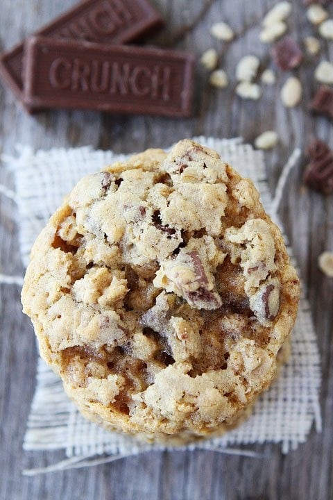 Crispy Chocolate Chip Crunch Oatmeal Cookies Recipe on twopeasandtheirpod.com