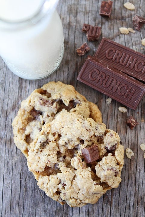 Crispy Chocolate Chip Crunch Oatmeal Cookies Recipe on twopeasandtheirpod.com