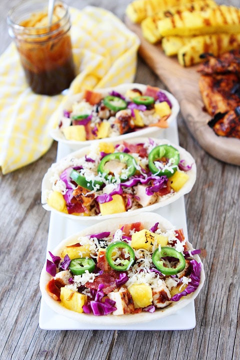 Grilled BBQ Chicken and Pineapple Tacos Recipe on twopeasandtheirpod.com. The perfect taco for summer! #grilling #summer