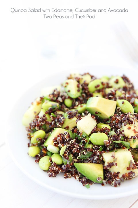 Quinoa Salad with Edamame, Cucumber and Avocado Recipe on twopeasandtheirpod.com Love this healthy salad! #glutenfree #vegan #salad