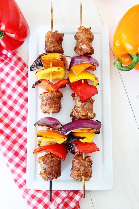 Sausage and Pepper Skewers Recipe on twopeasandtheirpod.com. This quick and easy grilling recipe is perfect for summer! #grilling #summer