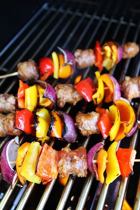 Sausage and Pepper Skewers Recipe on twopeasandtheirpod.com. This quick and easy grilling recipe is perfect for summer! #grilling #summer