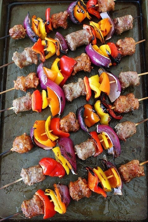 Sausage and Pepper Skewers Recipe on twopeasandtheirpod.com. This quick and easy grilling recipe is perfect for summer! #grilling #summer