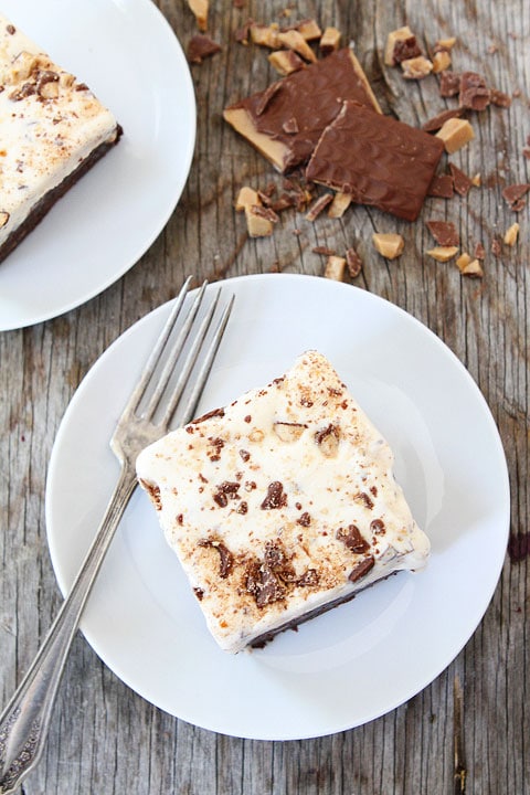 Toffee Ice Cream Brownie Bars Recipe on twopeasandtheirpod.com. I love that this dessert can be made in advance and it feeds a crowd!