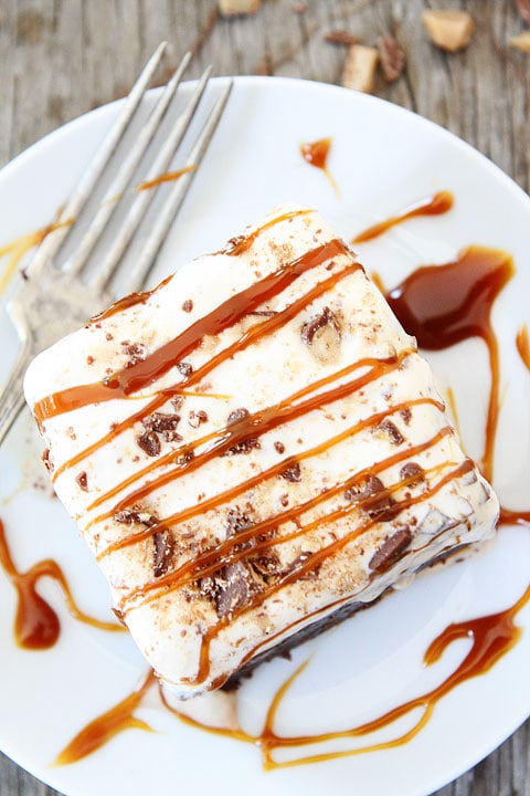 Toffee Ice Cream Brownie Bars Recipe on twopeasandtheirpod.com. The perfect summer dessert! 