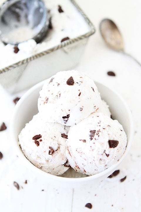 Vegan Coconut Chocolate Chunk Ice Cream Recipe on twopeasandtheirpod.com You only need 5 ingredients to make this ice cream! 