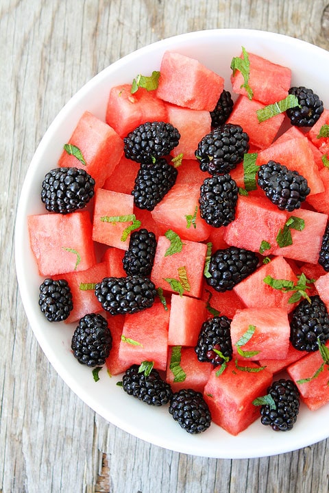 Fresh watermelon salad in serving bowl