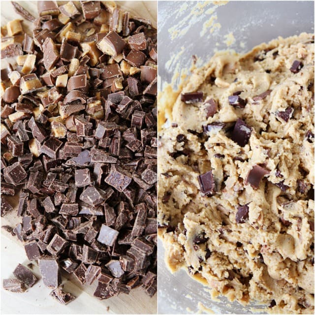 Brown Butter Toffee Chocolate Chunk Cookies Recipe on twopeasandtheirpod.com