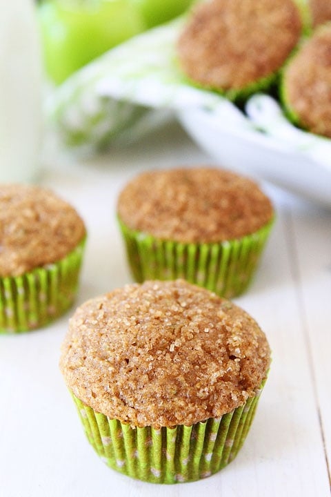 Healthy zucchini muffins in green baking cups