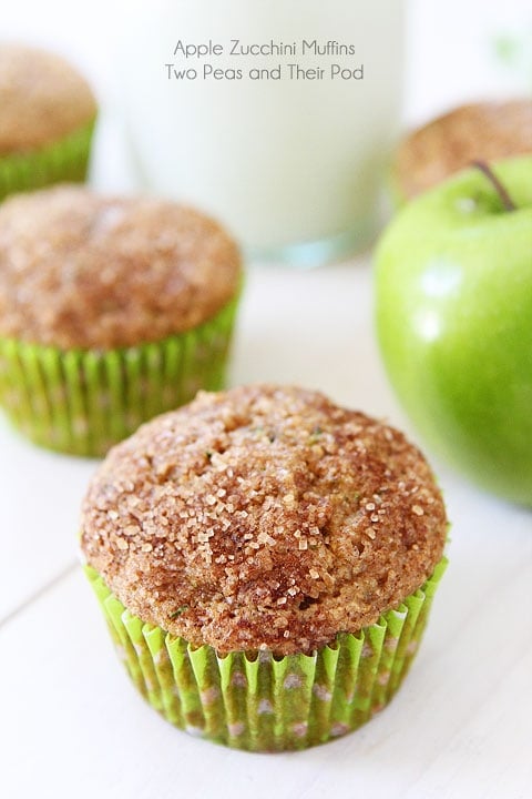 Healthy Zucchini Muffins with apple chunks baked in