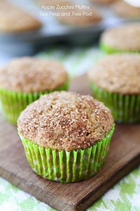 Apple Zucchini Muffins topped with cinnamon sugar