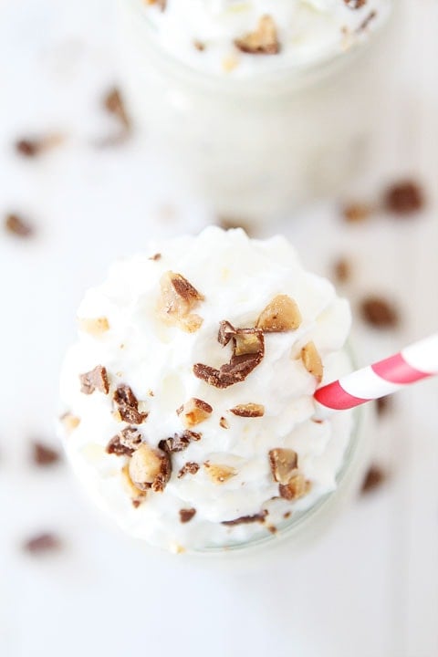 Brown Butter Toffee Milkshake Recipe on twopeasandtheirpod.com The BEST shake you will ever drink! 