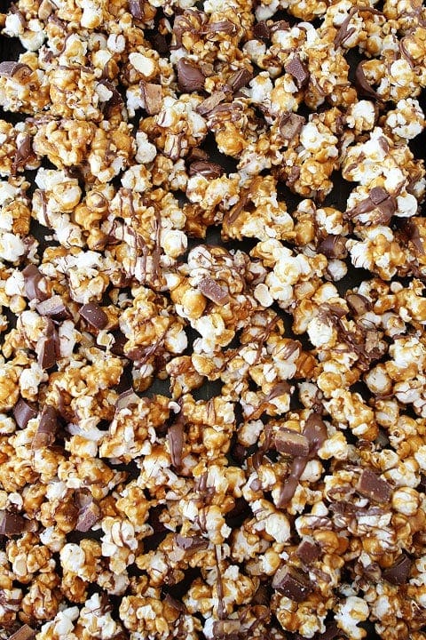 Butter Toffee Heath Popcorn Recipe on twopeasandtheirpod.com 