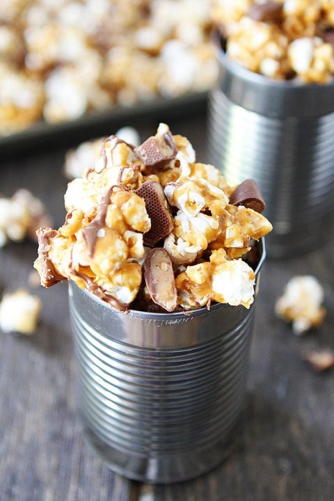 Butter Toffee Heath Popcorn Recipe on twopeasandtheirpod.com 