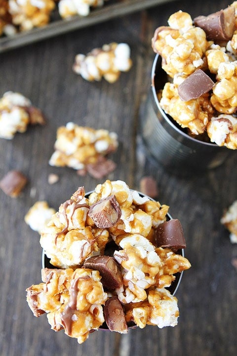 Butter Toffee Heath Popcorn Recipe on twopeasandtheirpod.com