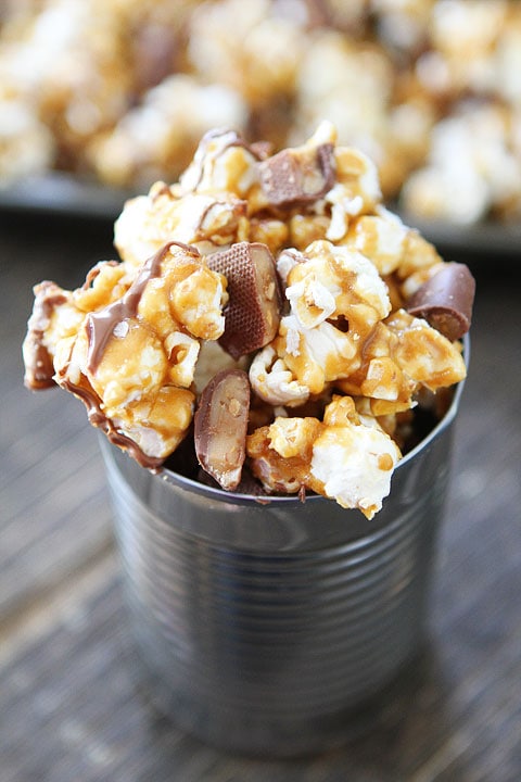 Butter Toffee Heath Popcorn Recipe on twopeasandtheirpod.com 