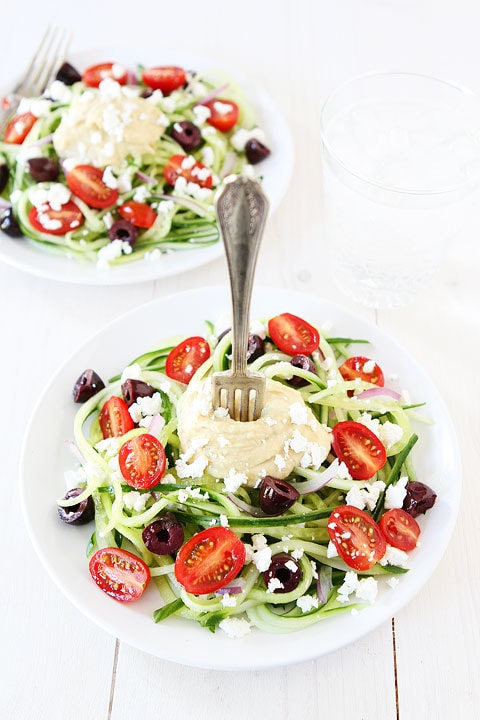 Greek Cucumber Noodles Recipe on twopeasandtheirpod.com Love this quick and healthy recipe! #glutenfree 