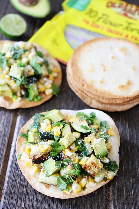 Grilled Zucchini and Corn Tostadas Recipe on twopeasandtheirpod.com #recipe #vegetarian