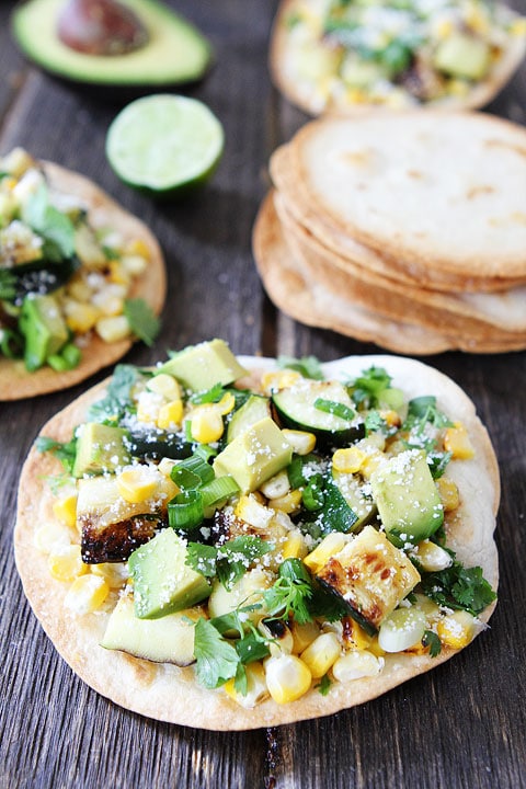 Grilled Zucchini and Corn Tostadas Recipe on twopeasandtheirpod.com Love this quick and easy dinner recipe! #vegetarian #zucchini
