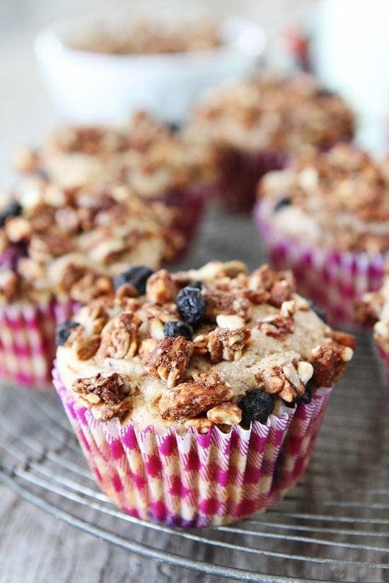 Mixed Berry Granola Muffins Recipe on twopeasandtheirpod.com Love these healthy muffins! #muffins #breakfast