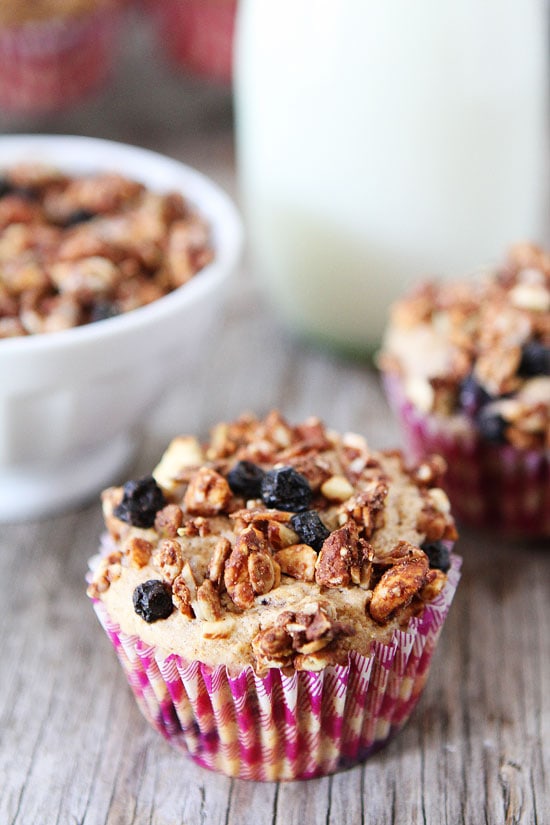 Whole Wheat Mixed Berry Granola Muffins Recipe on twopeasandtheirpod.com Love this easy and healthy muffin recipe!